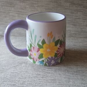 Floral Mug with Purple Handle